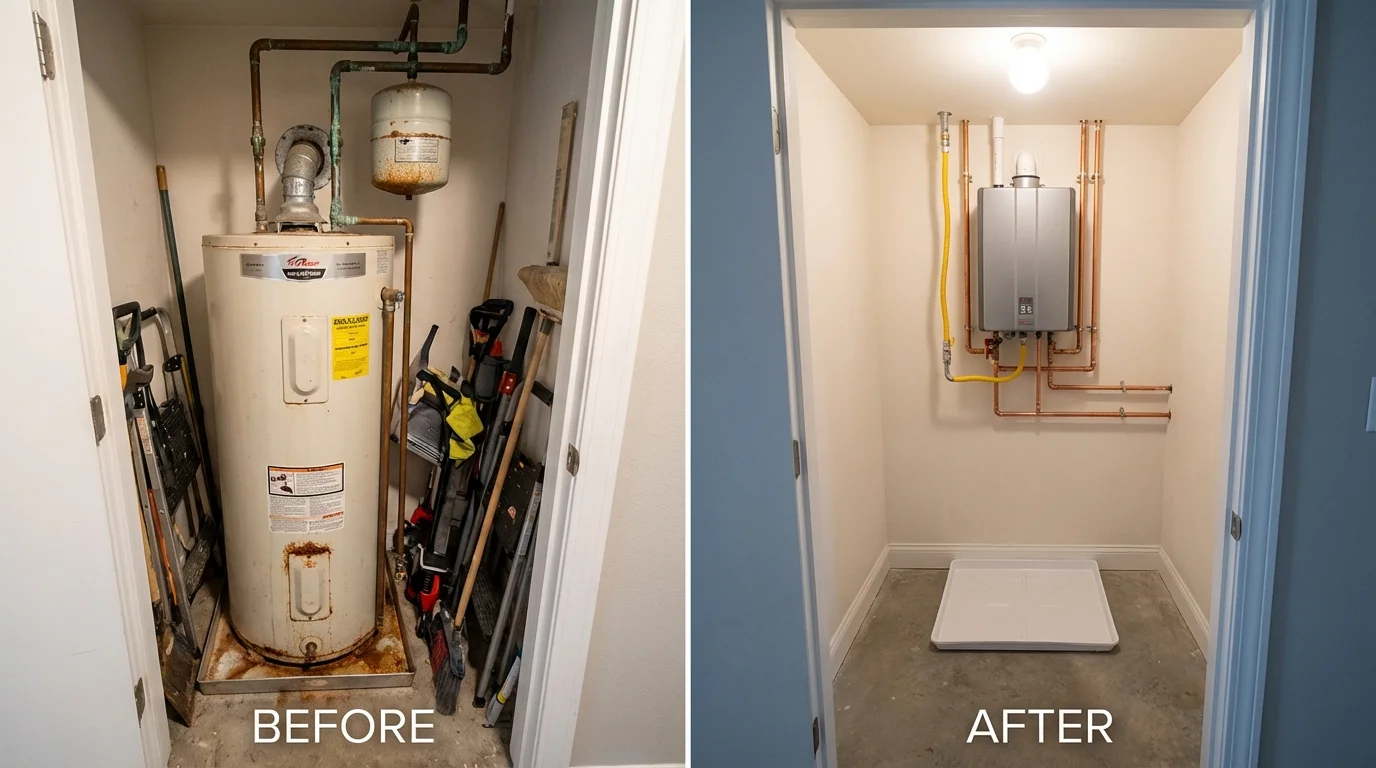 Tank water heater versus wall-mounted tankless unit comparison for Wauseon, OH homeowners