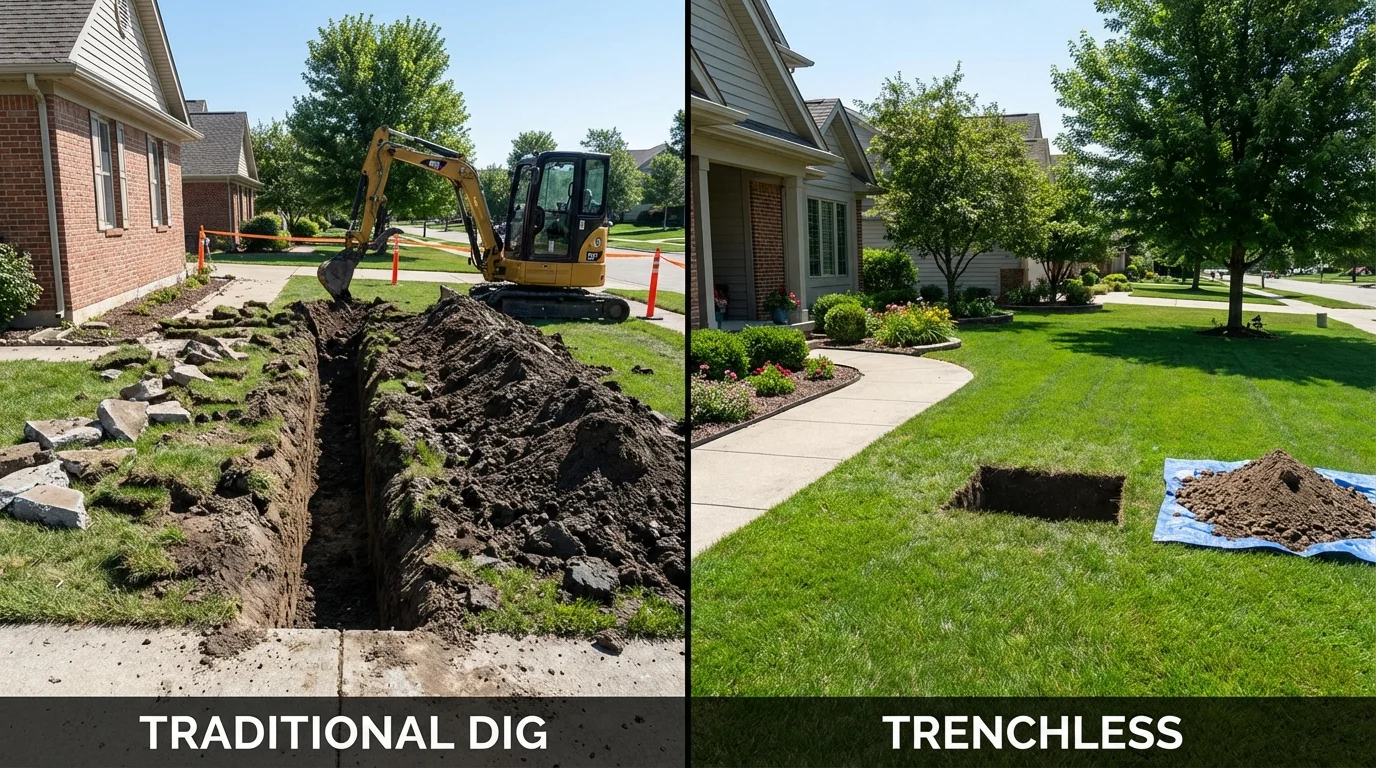 Trenchless sewer repair with minimal yard damage versus traditional excavation in Wauseon, OH